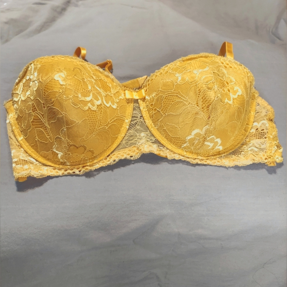 Golden Yellow Underwire Black Fuchsia Bra by Secret Lace Size 38B